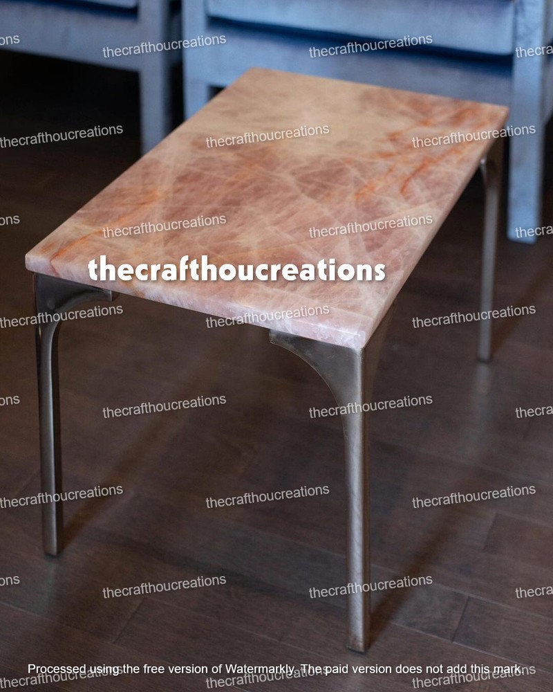 Natural Pink Quartz Agate Console Side Corner Slab Top, Sofa End Table Top Decor