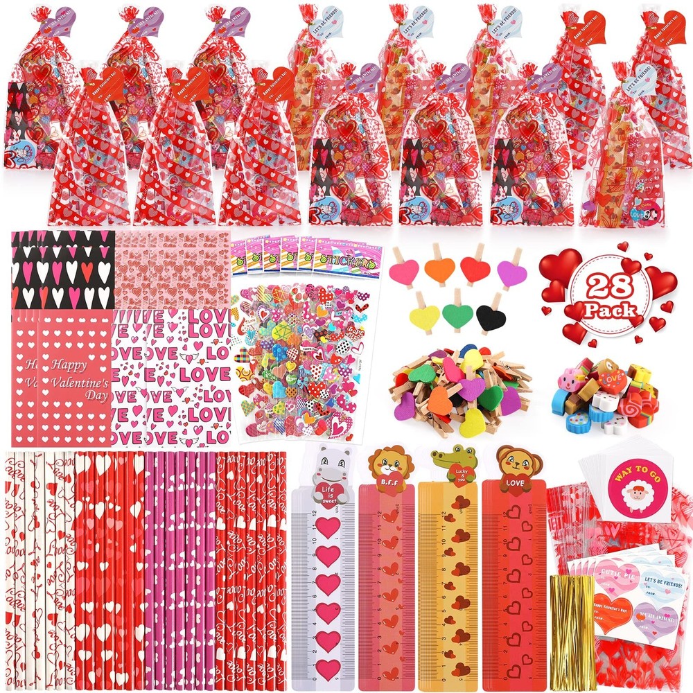 28-Piece Kids Valentine's Day Stationery Gift Set with Cards & Stickers