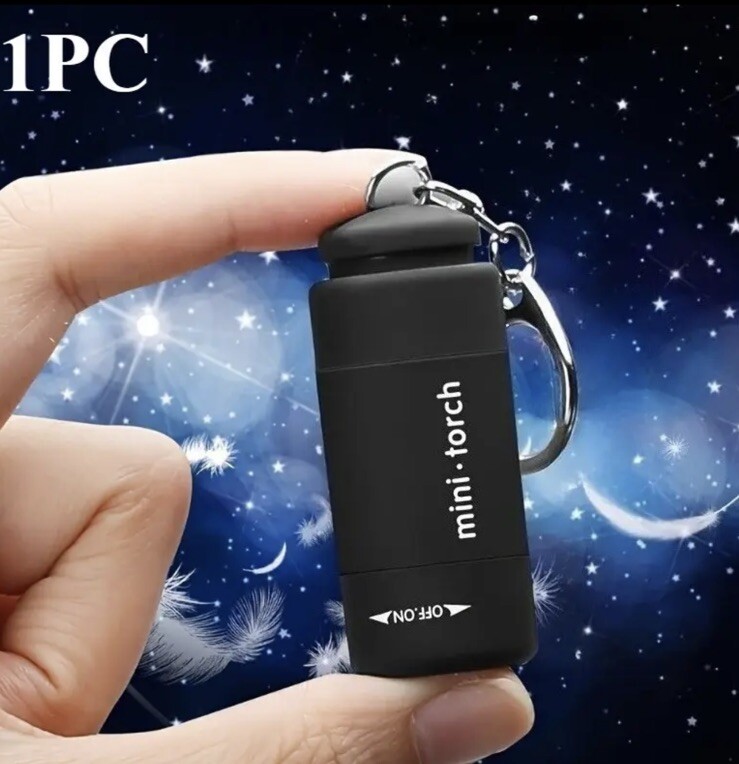 Mini Black Torch Flash-Light Rechargeable USB Keyring Premium Keychain Gift UK