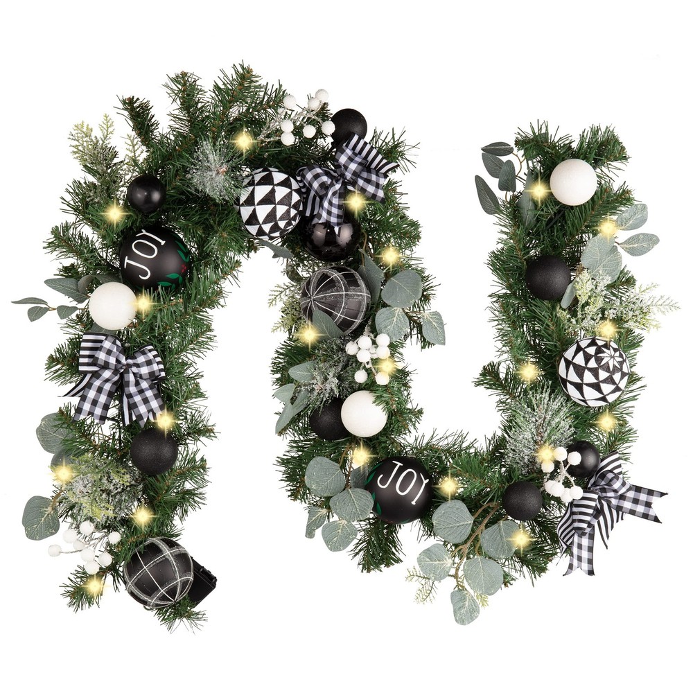 6 Feet Pre-Lit Christmas Garland with Lights for Mantle, Lighted Outdoor Xmas...