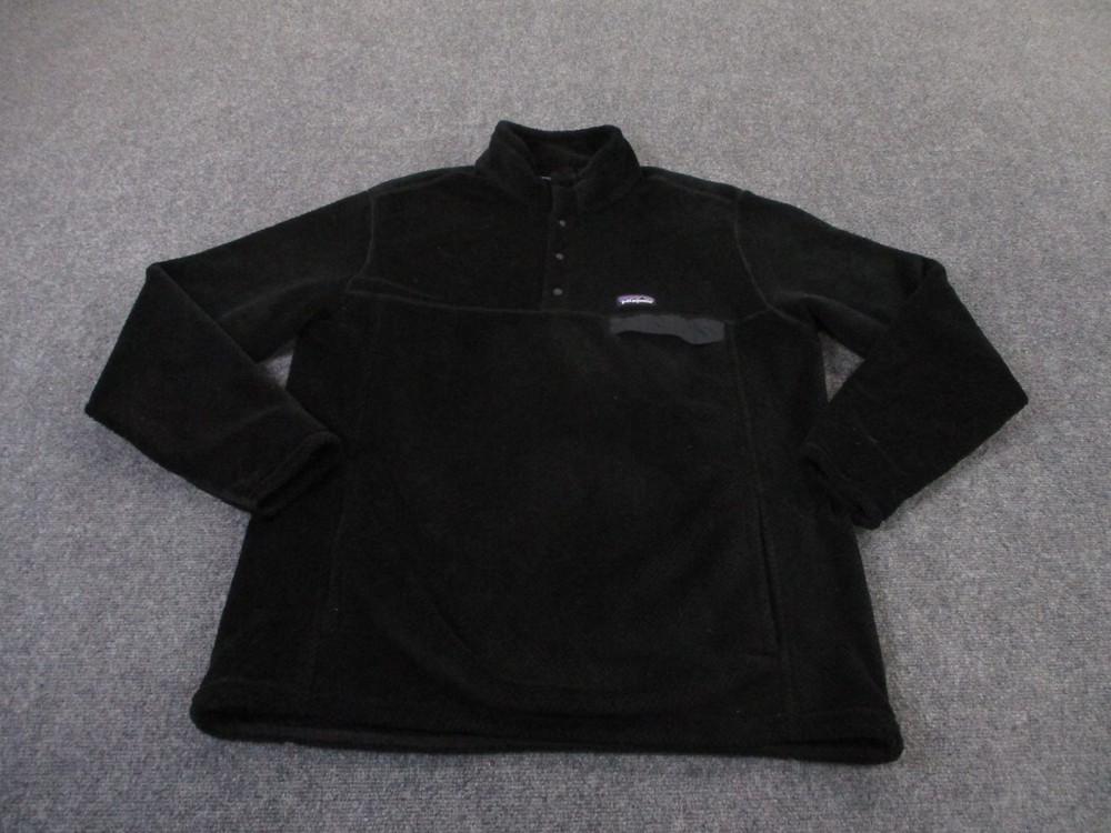 Patagonia Men 2XL Black Snap-T Fleece Logo Jumper Outdoor Sweater