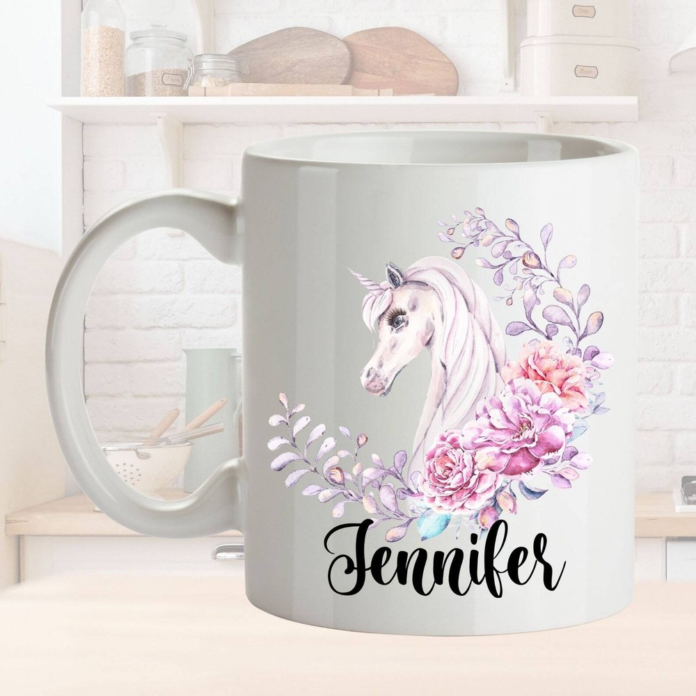 Personalized Floral Unicorn Coffee Mug L Unicorn Lover Gift L For Birthday