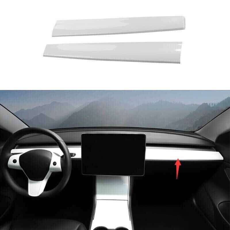 2017-2021 For Tesla Model 3 White ABS Middle Console Dashboard Strip Trim 2PCS
