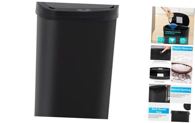 13 Gallon Automatic Kitchen Trash Can with Lid for Bathroom or Home Use