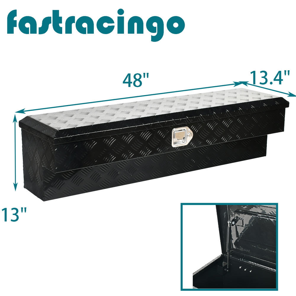 48-Inch Aluminum Pickup Truck Bed Tool Box with Lock and Key for Secure Storage