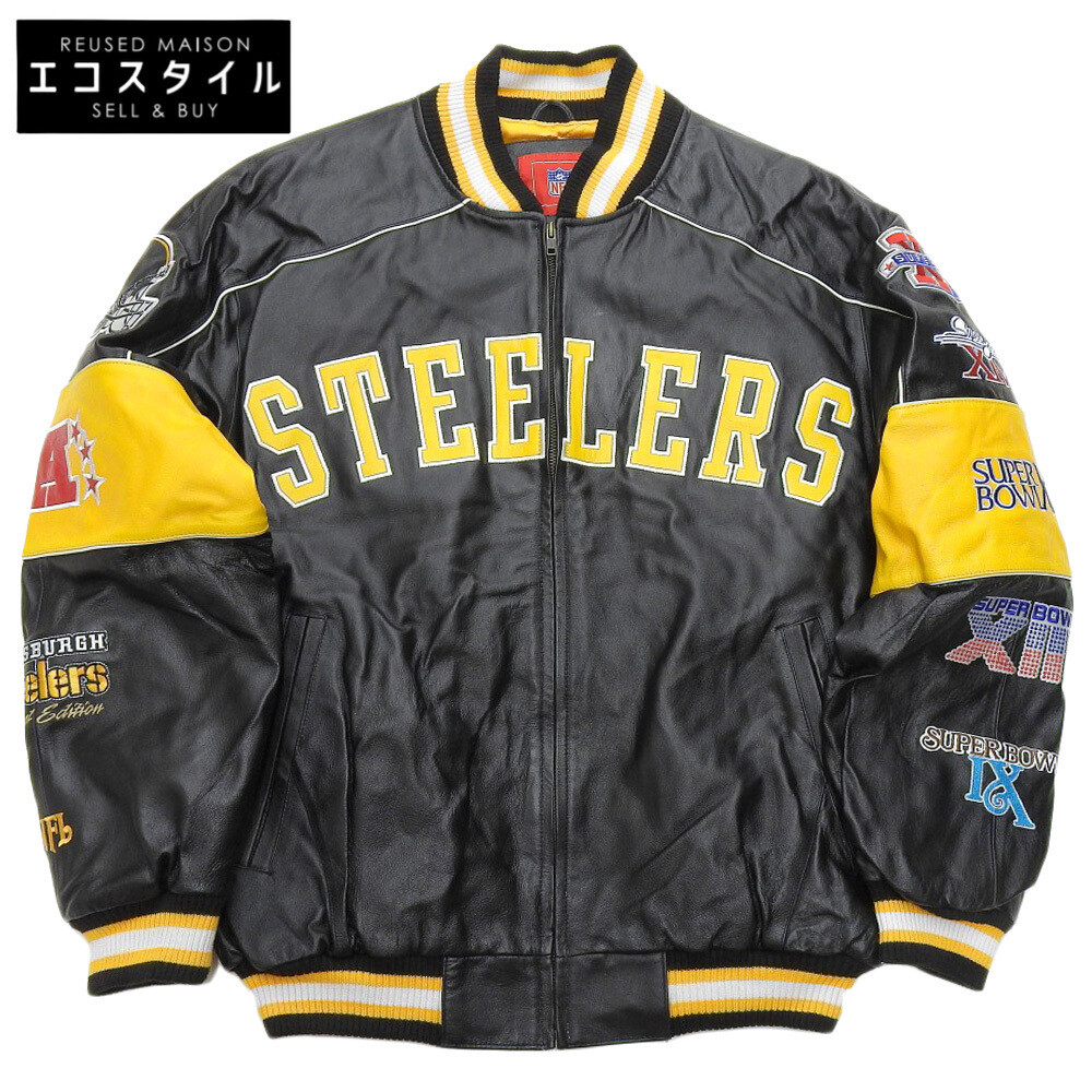 Pittsburgh Steelers Super Bowl Jacket Leather Men's Black Yellow Medium
