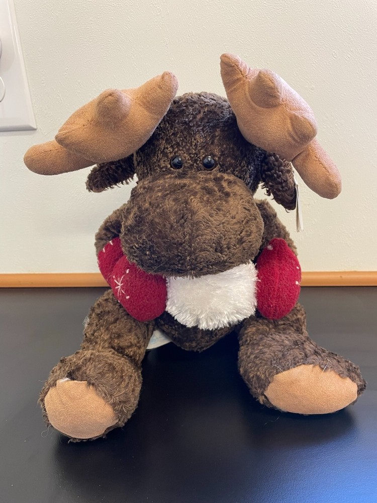 Wishpets Christmas Moose Plush Toy - Brown with Red Scarf