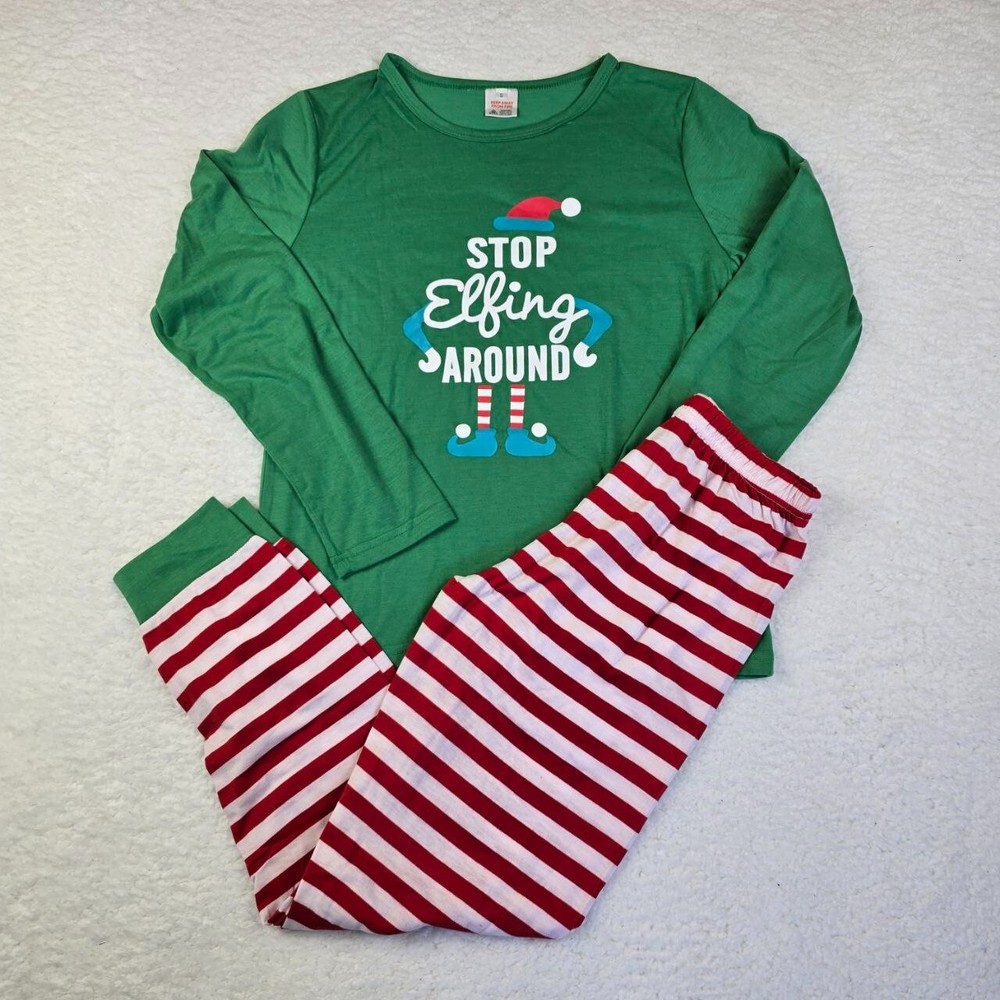 Kid's 2 Piece Christmas Pajama Set Size S Long Sleeve Holiday Stop Elfing Around