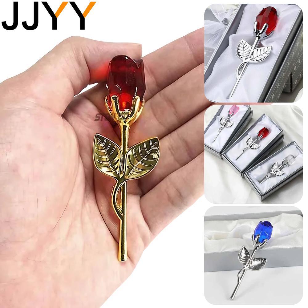 Jjyy Artificial Flowers Craft Glass Crystal Rose Statue Valentine's Day Gift Sou
