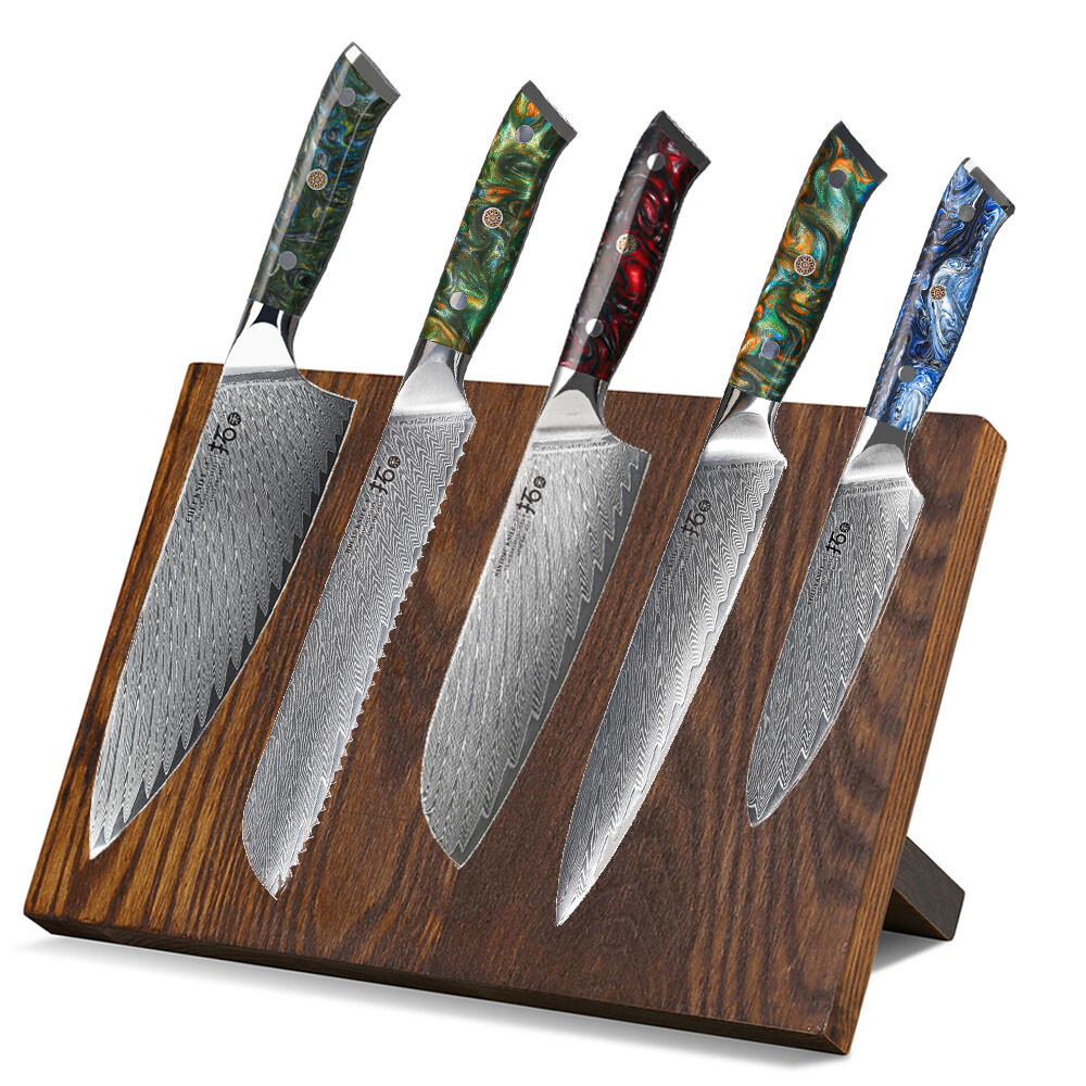 6Pcs TURWHO VG10 Damascus Steel Chef Knife Set with Resin Block