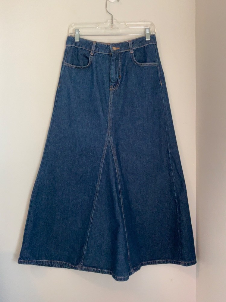Zara Womens Blue Faded Denim Maxi Skirt A-Line Long Size S