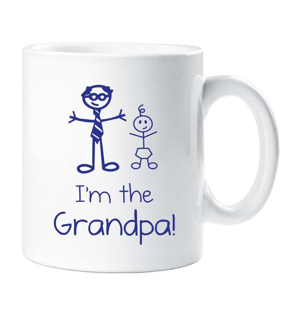 Grandpa Mug Ceramic Cup with Stick Figures - New Dad Baby Gift