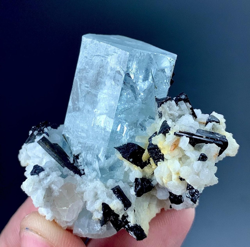 150 Carat Aquamarine Crystal With Black Tourmaline Specimen From Pakistan