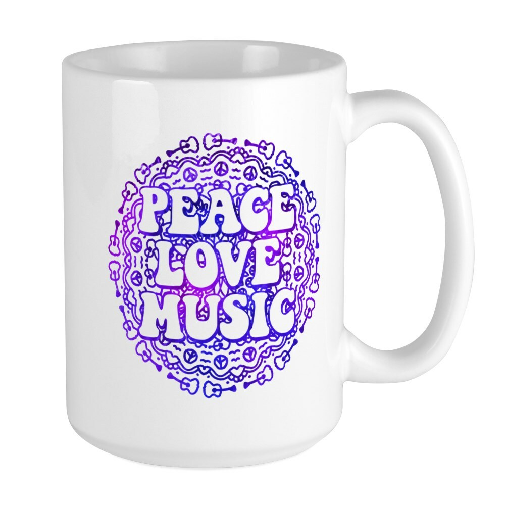 CafePress Peace Love Music Coffee Mug, Large 15 oz. White Coffee Cup (52343129)