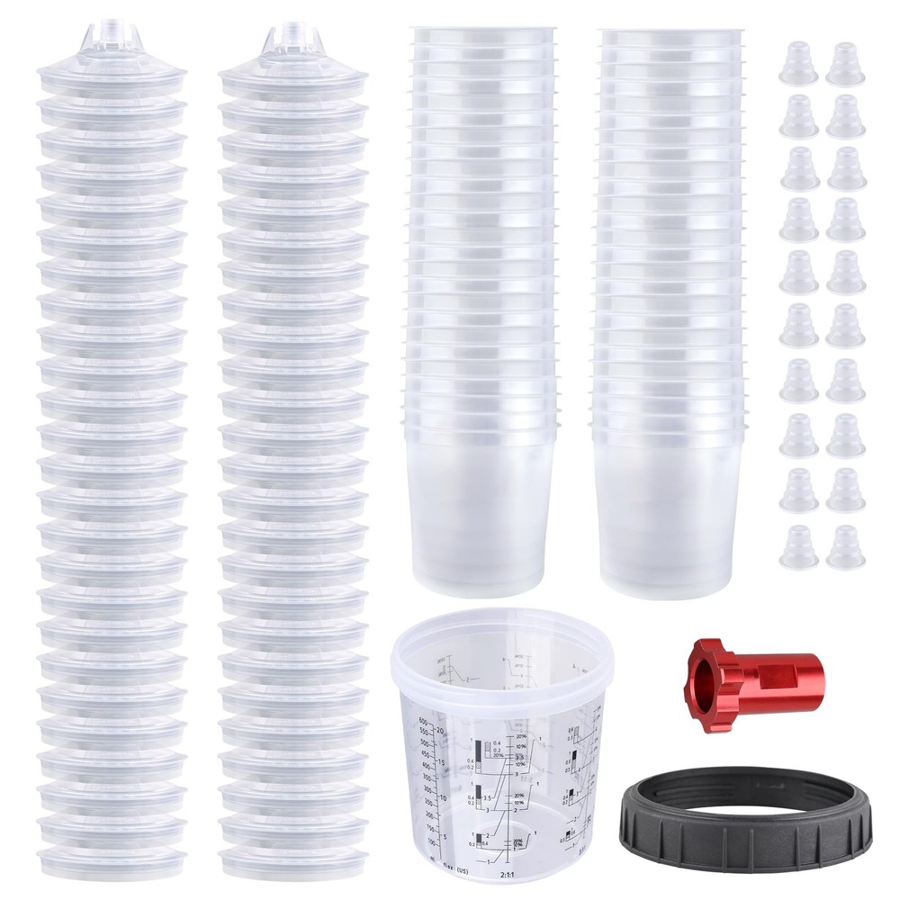 20oz HVLP Paint Gun Cup Kit with 50 Cups, Lids, Plugs & Adapter