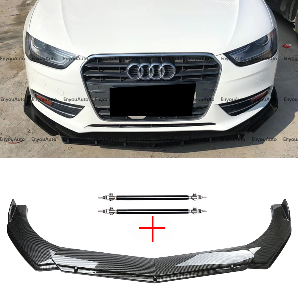 Audi A3 A4 A5 A6 Carbon Fiber Front Bumper Lip Spoiler with Strut Rods