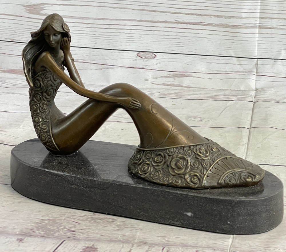 Art Deco Bronze Mermaid Sculpture on Marble Base