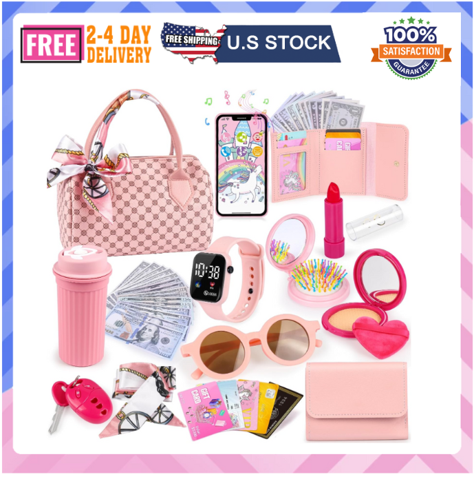 Play Purse Little Girls 32 PCS Toddler Purse Pretend Makeup Kids Princess Toys