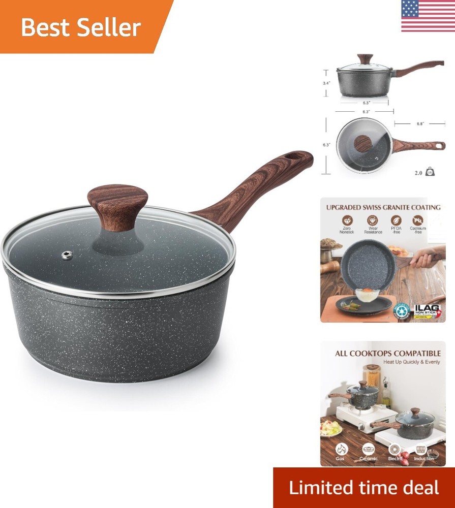 Versatile 1.5 Quart Nonstick Saucepan - Swiss Granite Coating & Stay-Cool Handle