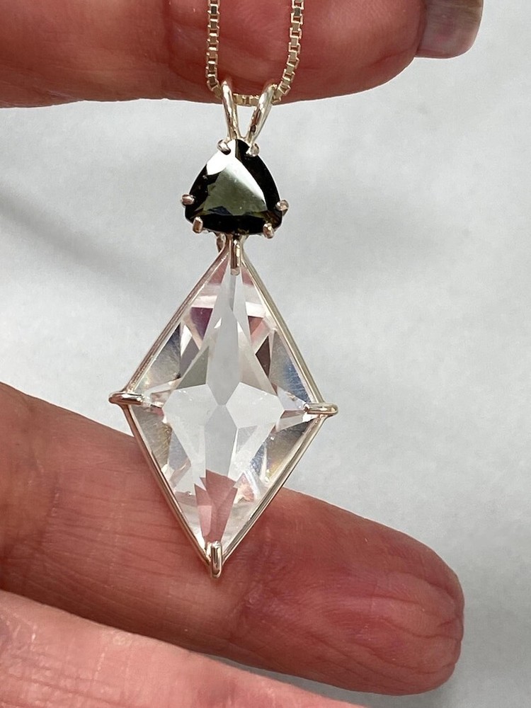 Ascension Star Clear Quartz Pendant with Trillion Green Quartz Gift for Women