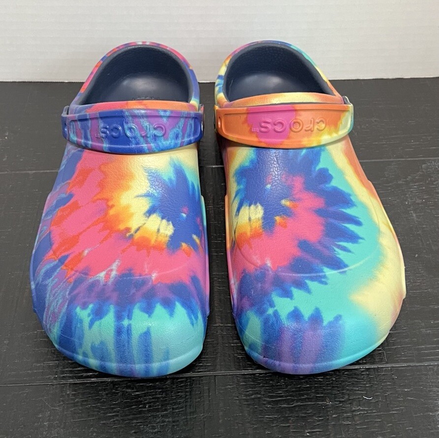 CROCS Bistro Slip Resistant Tie Dye Rainbow Work Clogs Men’s Size 13 Shoes