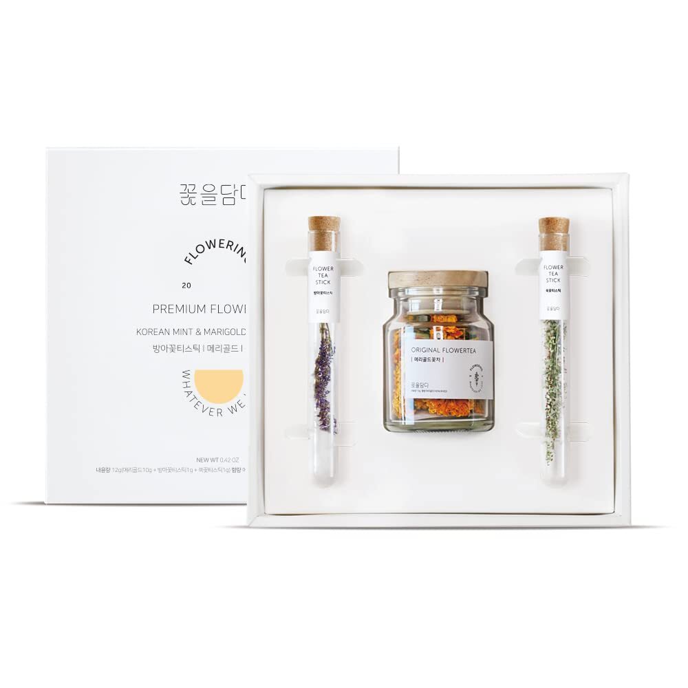 KKOKDAM Tea Gift Set - Flower Tea Jar & 2 Tea Sticks - Loose Leaf Tea Set Blo...