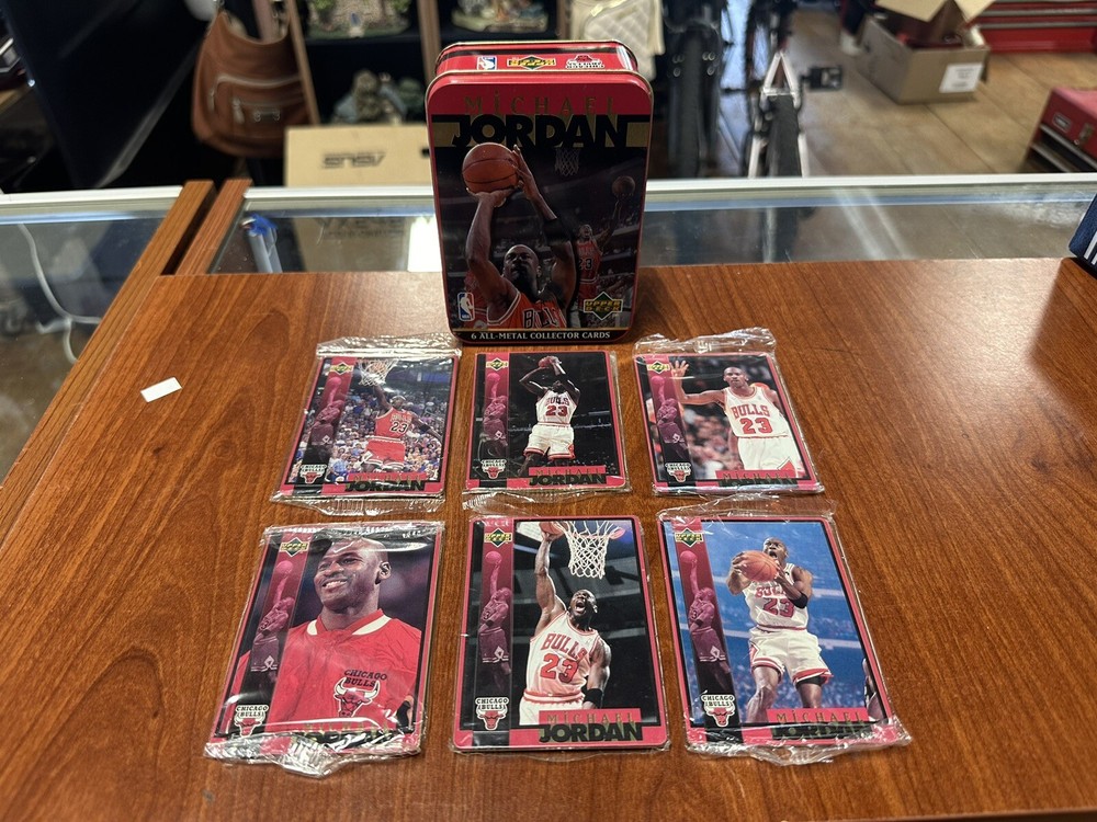 1996 Upper Deck Michael Jordan 6 All Metal Collector Cards Tin 5 Sealed Cards