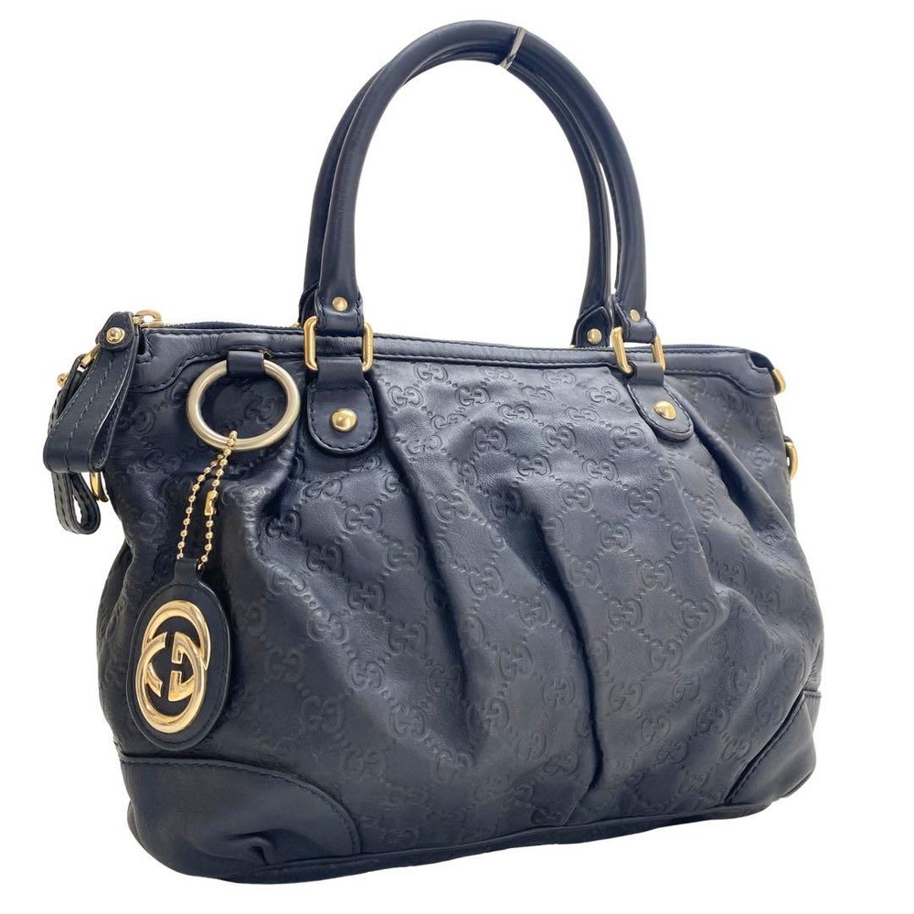 Gucci Sookie GG Navy Leather Handbag Preowned Classic Shima Design