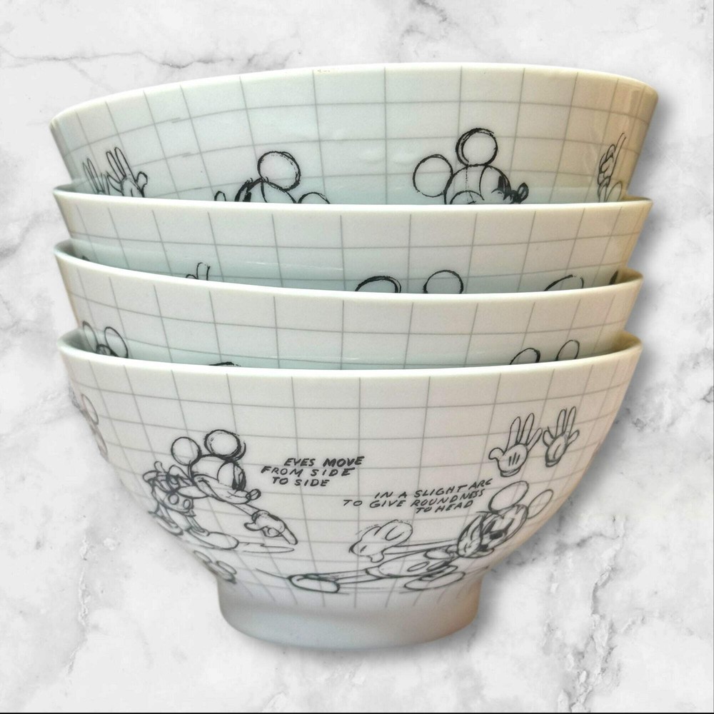 Disney Mickey Mouse Sketch Book Bowls Set of 4 2008 Excellent Condition