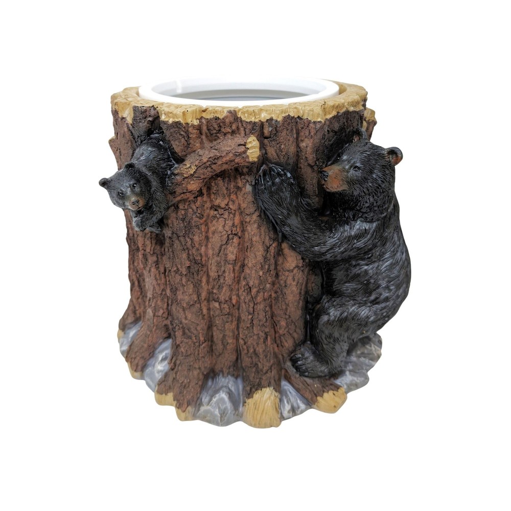 Small Decorative Vanity Top Wastebasket with Bear Climbing Tree Design | Smal...