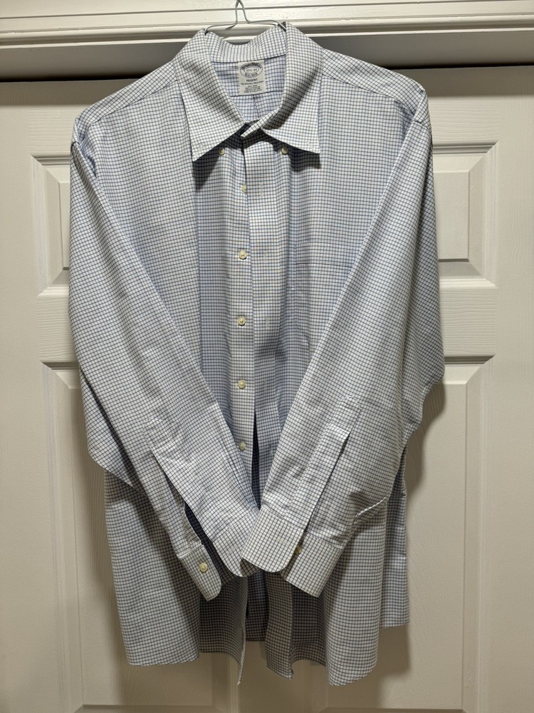 Brooks Brothers Men's 1818 Blue Print Dress Shirt 17.5 Neck 33 Sleeves Non-Iron