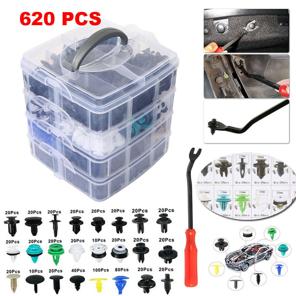 620PCS Car Body Push Retainer Pin Rivet Trim Plastic Clips Panel Moulding Kit