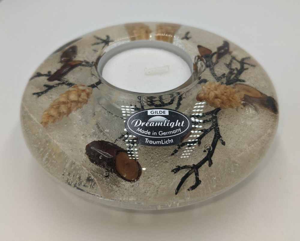 Gilde Dreamlight Traumlicht Tealight Holder Blown Glass Germany Woodland 4.5