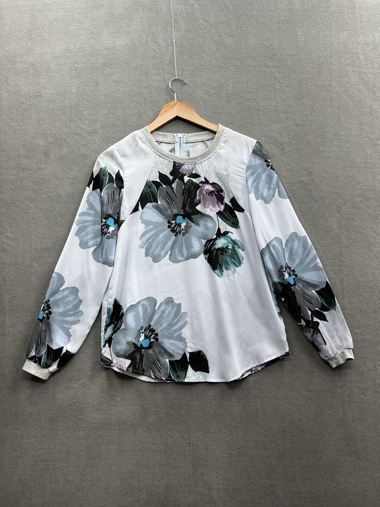ASOS Design Blouse Women's Large Long Sleeve Floral Top Zip Back