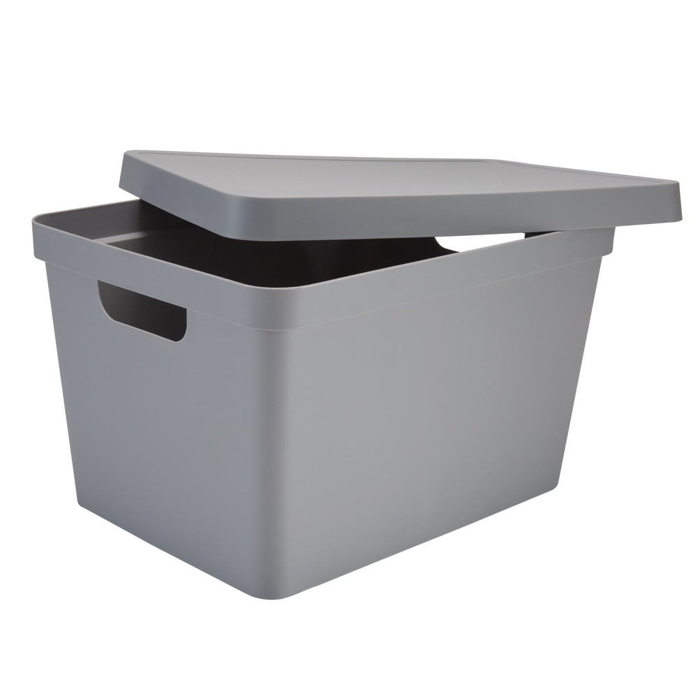 Large Grey Polypropylene Storage Box with Lid – Space-Saving & Durable