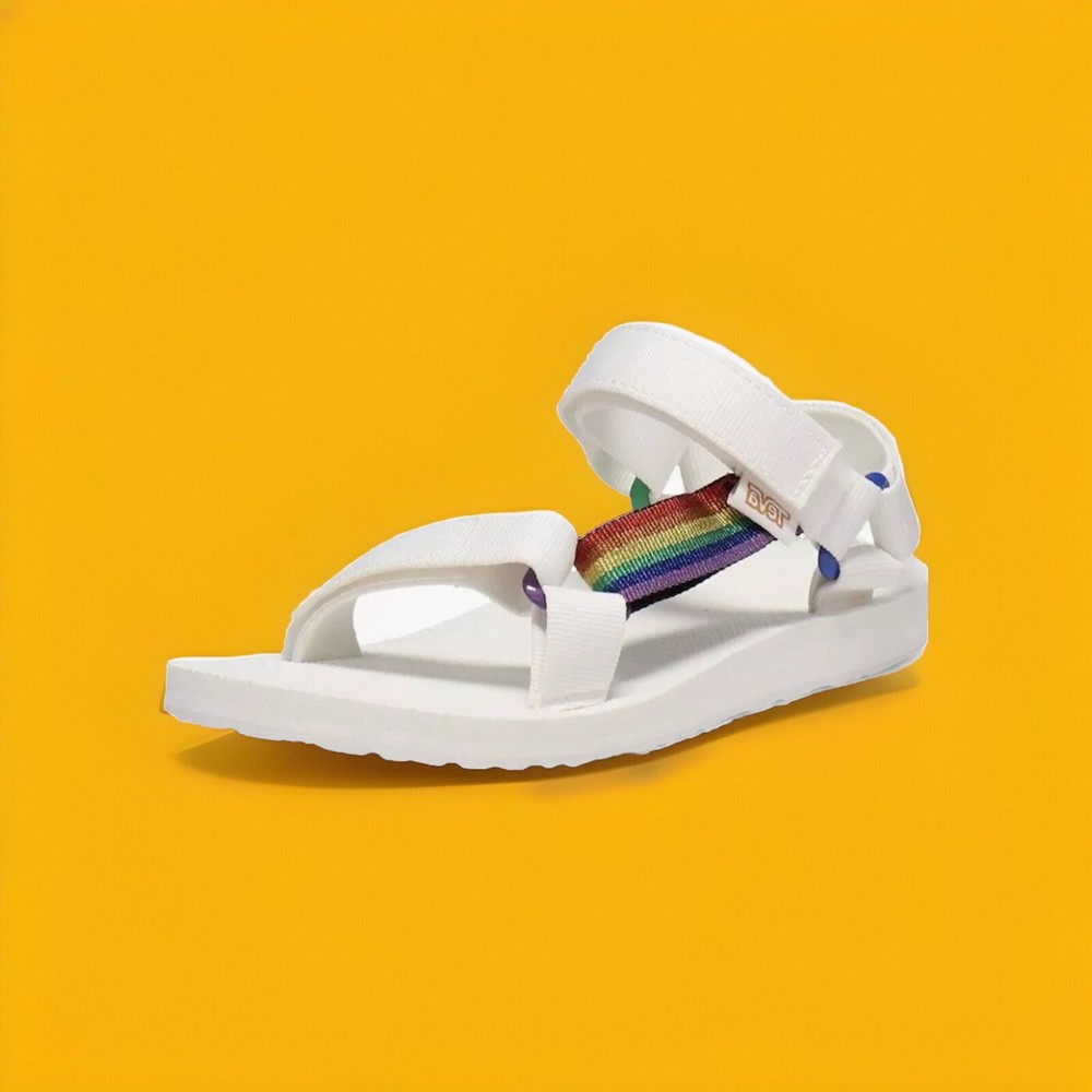 Men's Teva Original Universal Pride White Rainbow Sandals Size 11 New