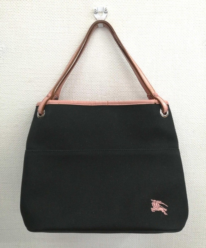 Burberry Blue Label Blk Pnk Canvas Tote Bag G5J46