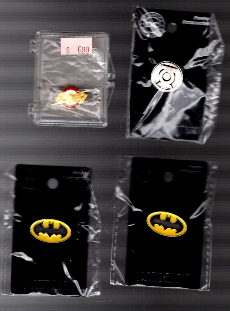 SALE:  FLASH Enamel Pin + GREEN LANTERN Pewter Pin + 2 BATMAN Pewter Pins-image