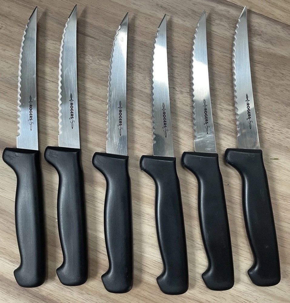 Set of 6 Rogers 5 Stainless Steel Steak Knives in Good Condition