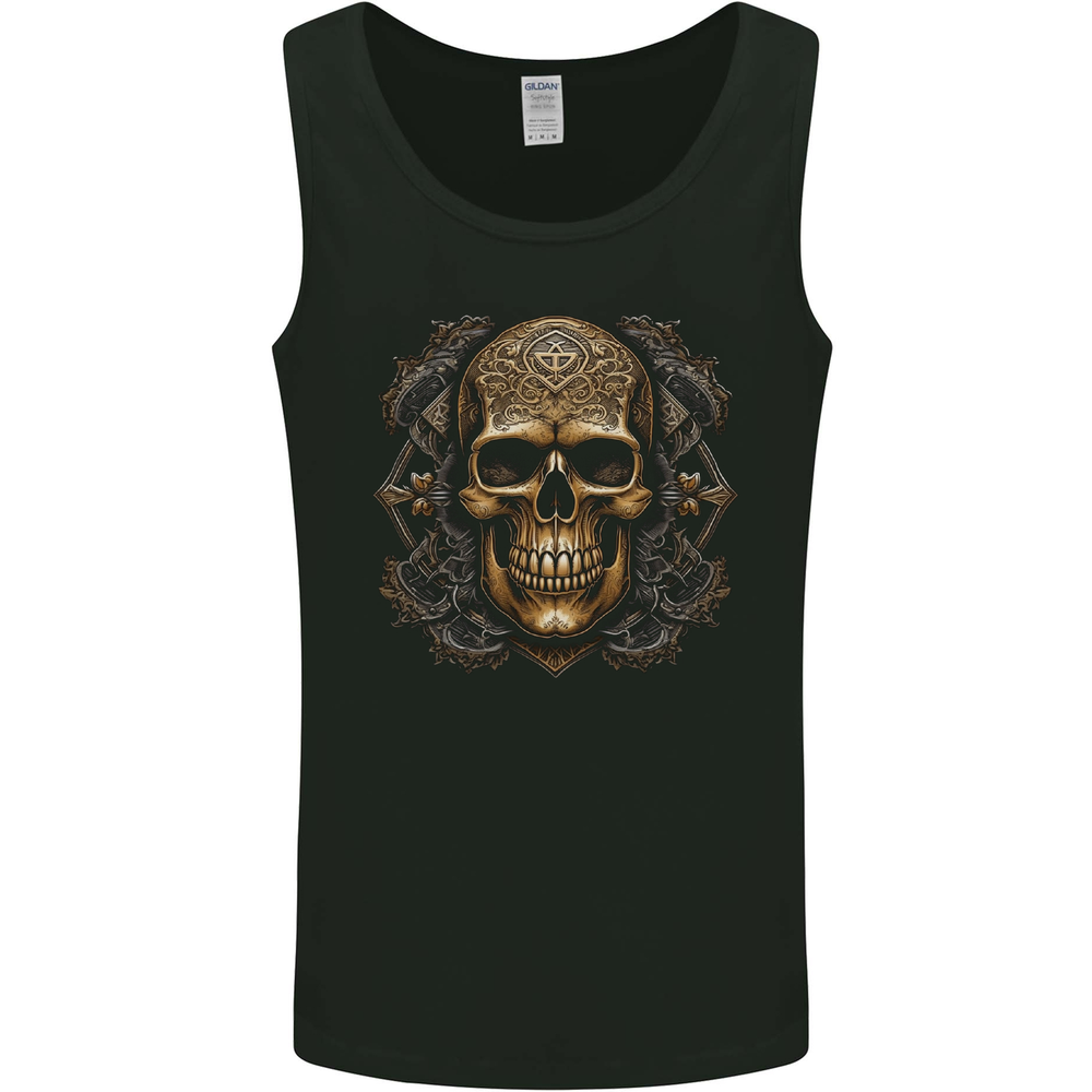 Embossed Golden Skull Mens Vest Tank Top