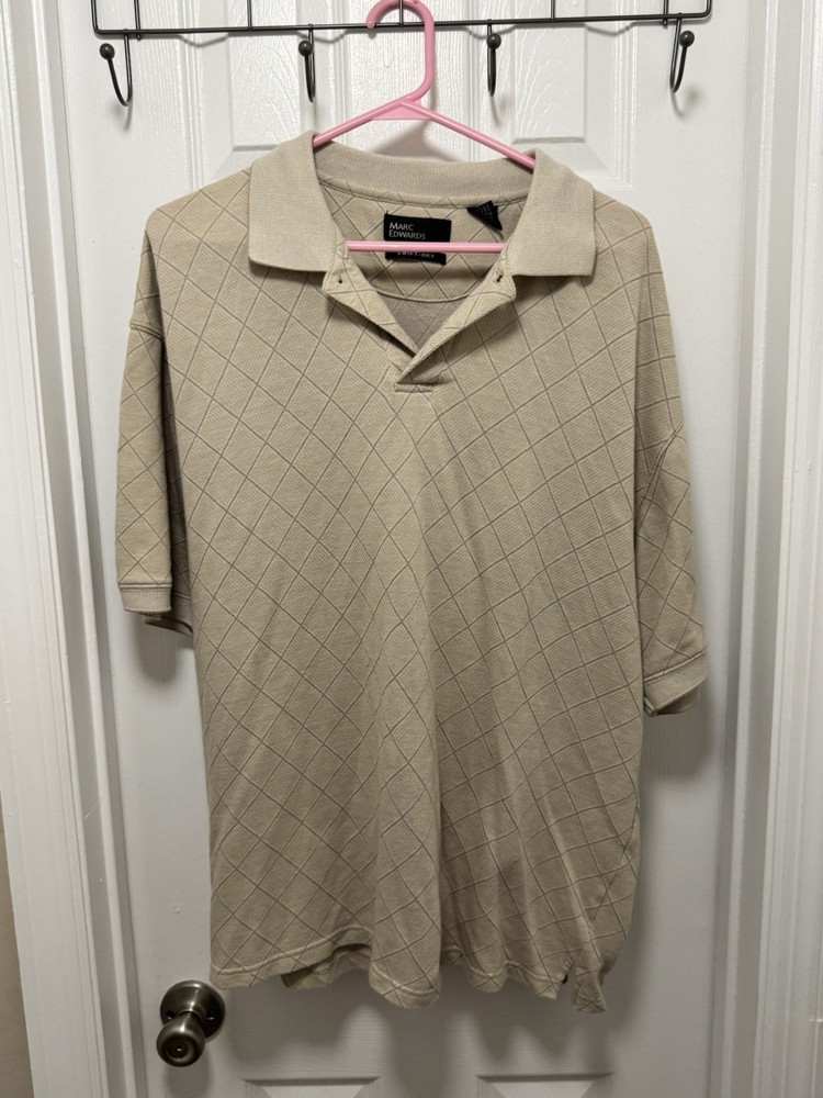 Marc Edwards Swift Dry Polo in Tan Diamond Pattern - Cotton Polyester Blend