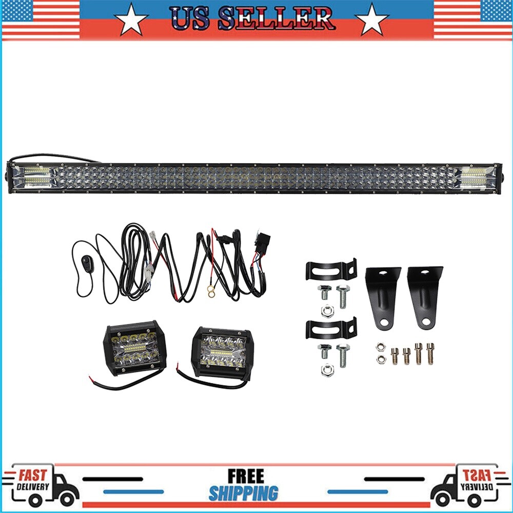 42'' LED Straight Light Bar Combo 4inch Fog Driving Lamps Off Road Tri-Row
