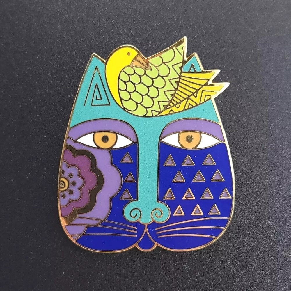 Laurel Burch MARIAH Cat Pin Brooch Gold Cloisonné Jewelry Vintage Mothers Day