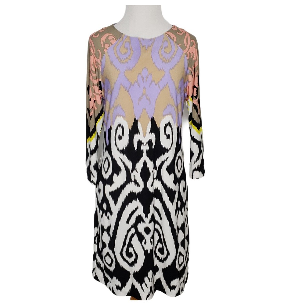 Tibi Black Geometric Print Long Sleeve Shift Dress Women Size Small