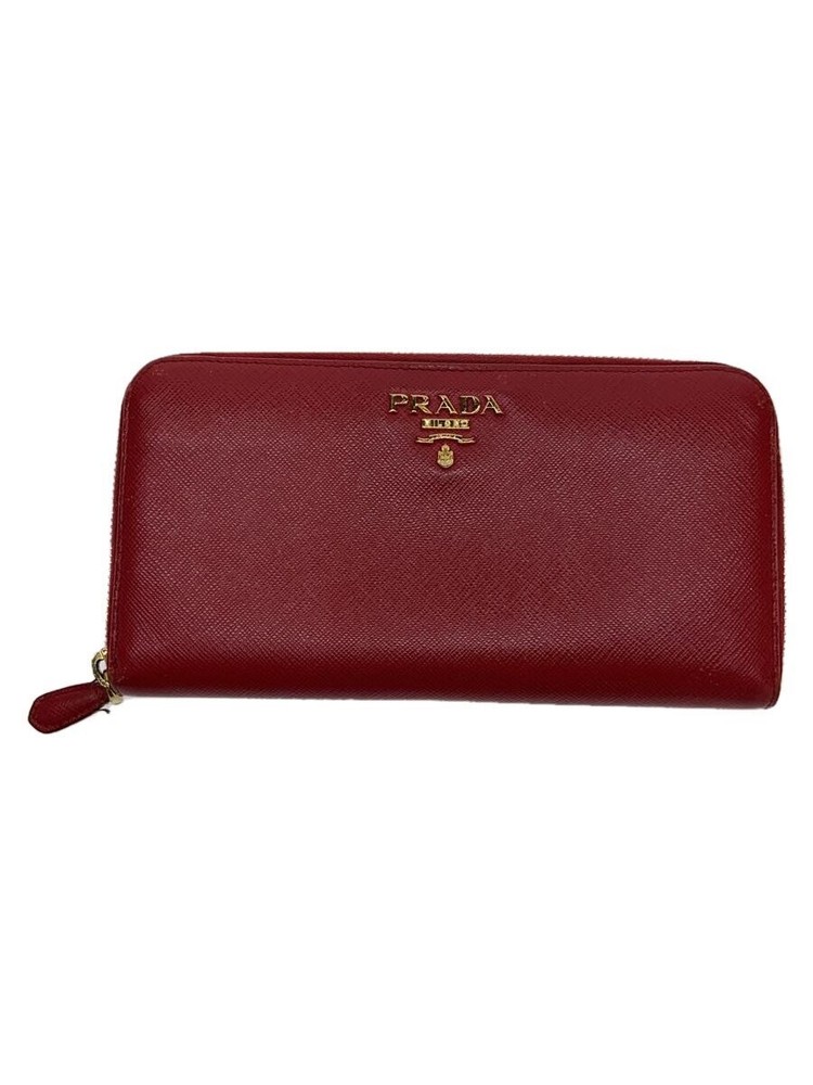 Prada Red Leather Long Wallet for Women Plain Design