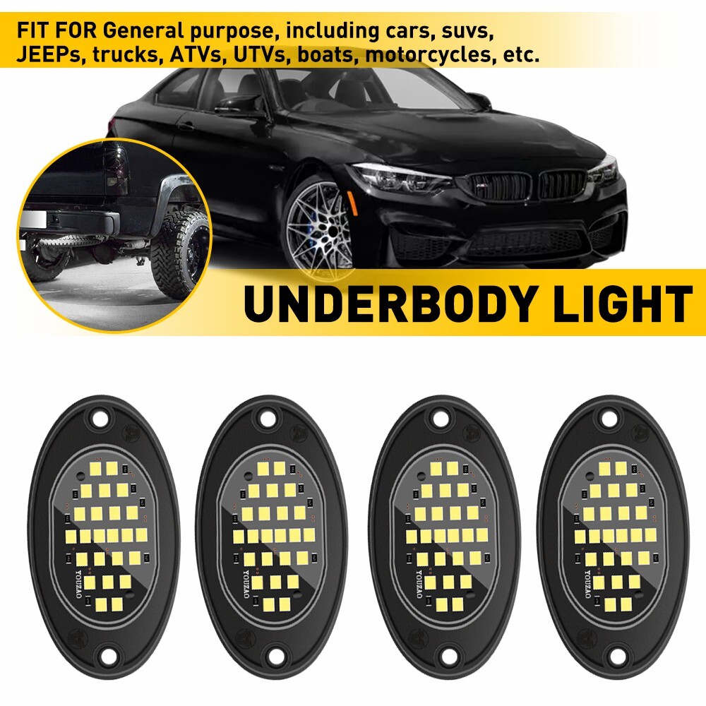 White LED Rock Lights 4 Pods Underbody Light For JEEP Offroad Truck UTV ATV Boat