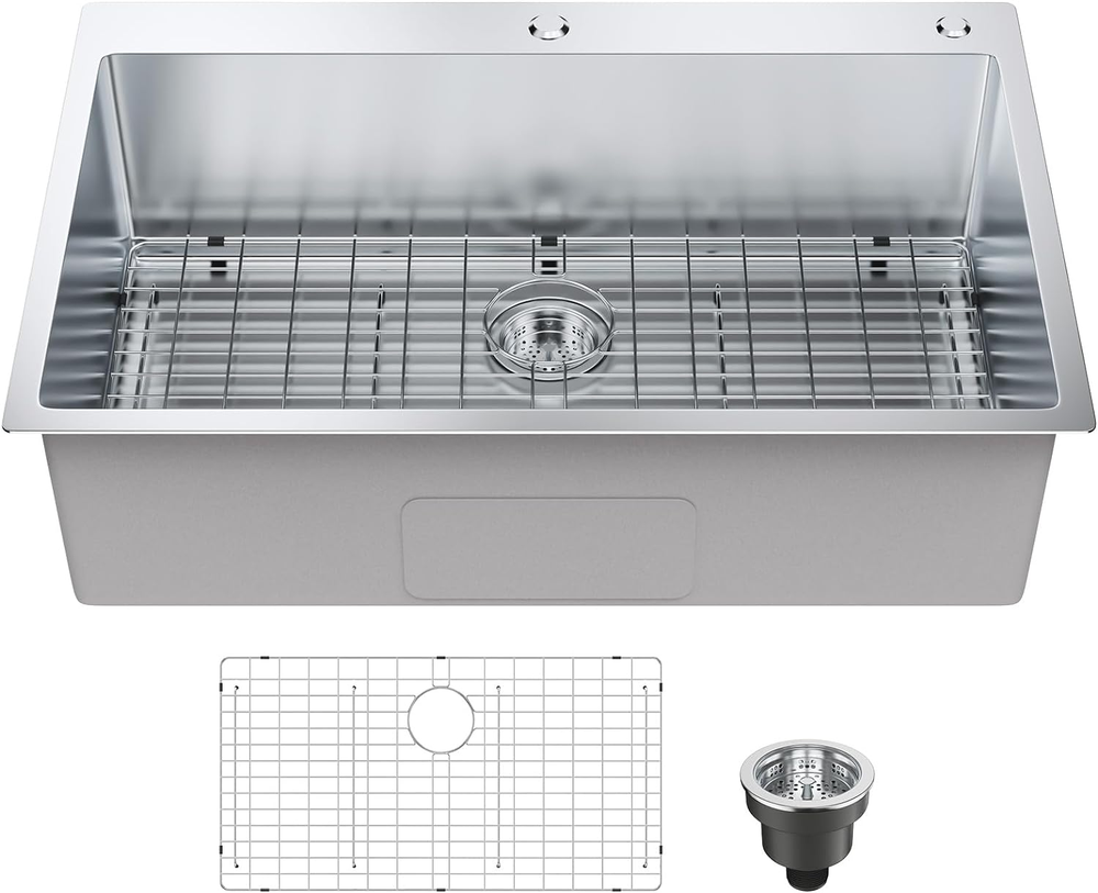 VEVOR Kitchen Sink, 304 Stainless Steel Drop-In Sinks, Top Mount Single Bowl Bas