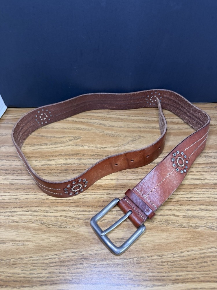 Lauren Ralph Lauren Womens Western Wide Leather Studded Brass Belt