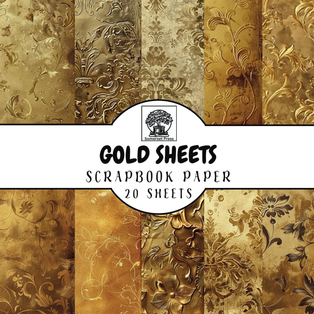 20 Golden Double-Sided Scrapbook Sheets with Elegant Patterns
