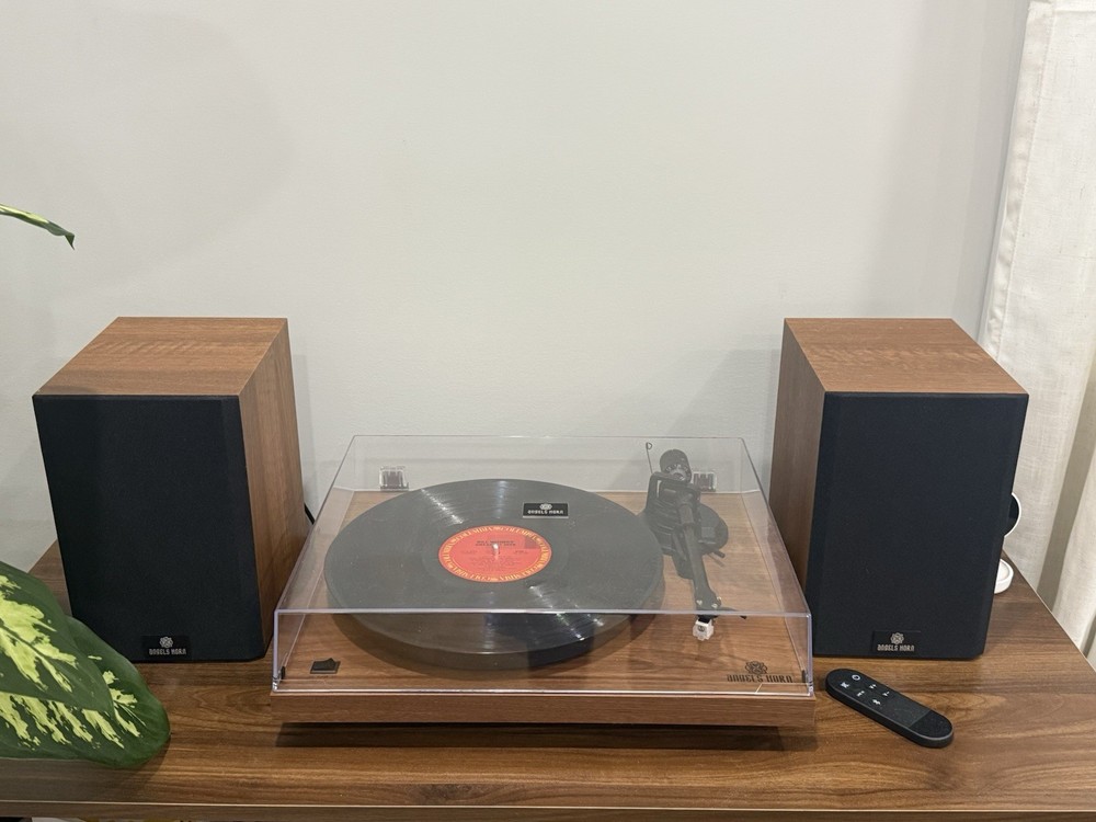 Angels Horn HP-H00501-OR Bluetooth Record Player with Bookshelf Speakers and
